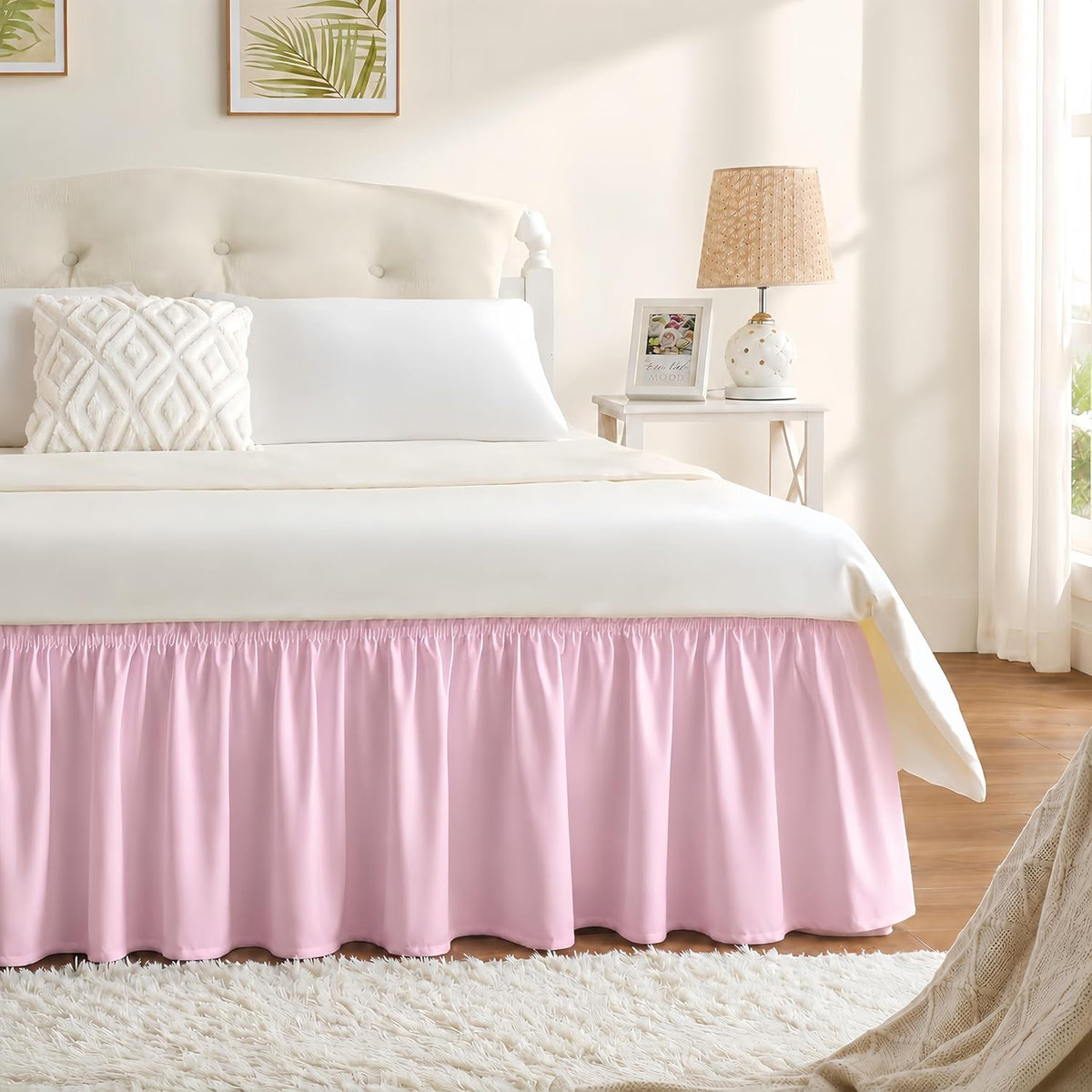 Dusty Pink Bed Skirt Queen Size 15" Drop, Elastic Wrap Around Bedskirt