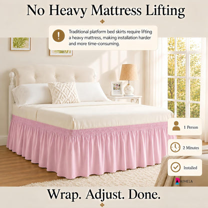 Dusty Pink Bed Skirt Queen Size 15" Drop, Elastic Wrap Around Bedskirt