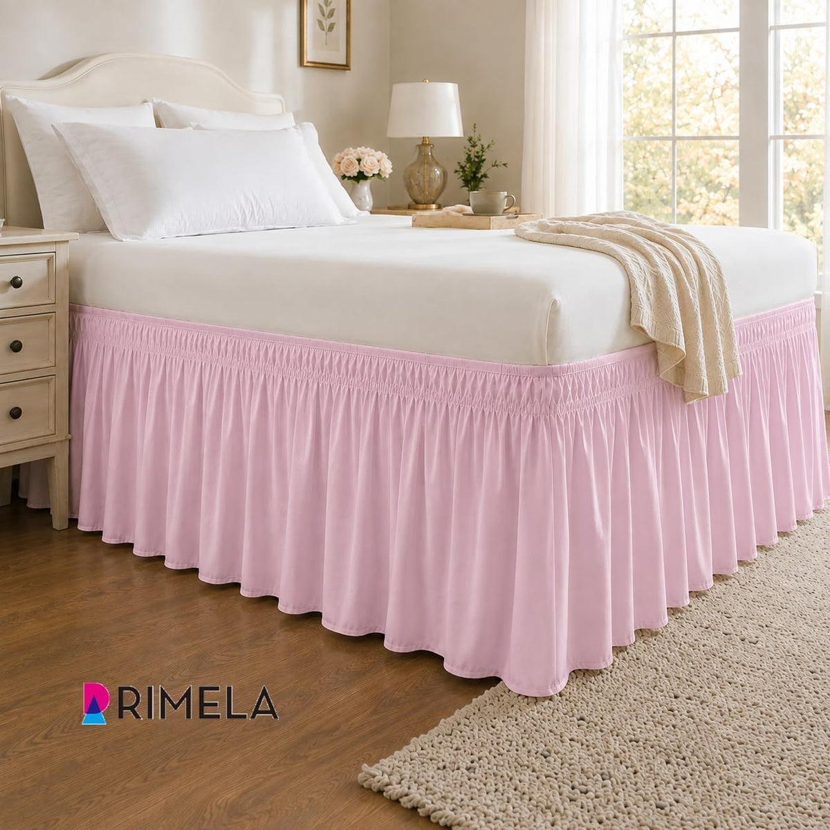 Dusty Pink Bed Skirt Queen Size 15" Drop, Elastic Wrap Around Bedskirt
