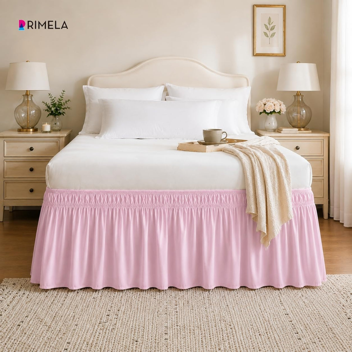 Dusty Pink Bed Skirt Queen Size 15" Drop, Elastic Wrap Around Bedskirt