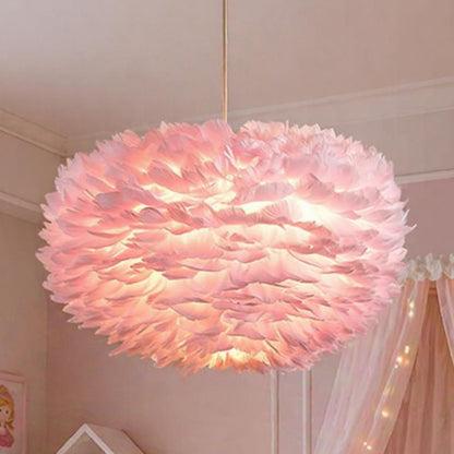 Pink Feather Chandeliers for Girls Room, 3 Lights Modern Romantic Ceiling Haning Lamp, Nordic Creative Art Feather Shade Chandelier, for Bedroom, Living Room, Dining Room, 17.7 inch
