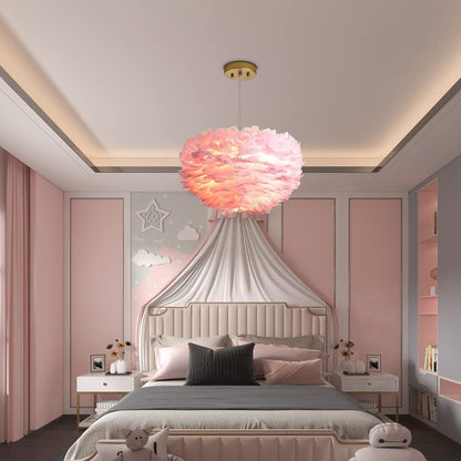 Pink Feather Chandeliers for Girls Room, 3 Lights Modern Romantic Ceiling Haning Lamp, Nordic Creative Art Feather Shade Chandelier, for Bedroom, Living Room, Dining Room, 17.7 inch