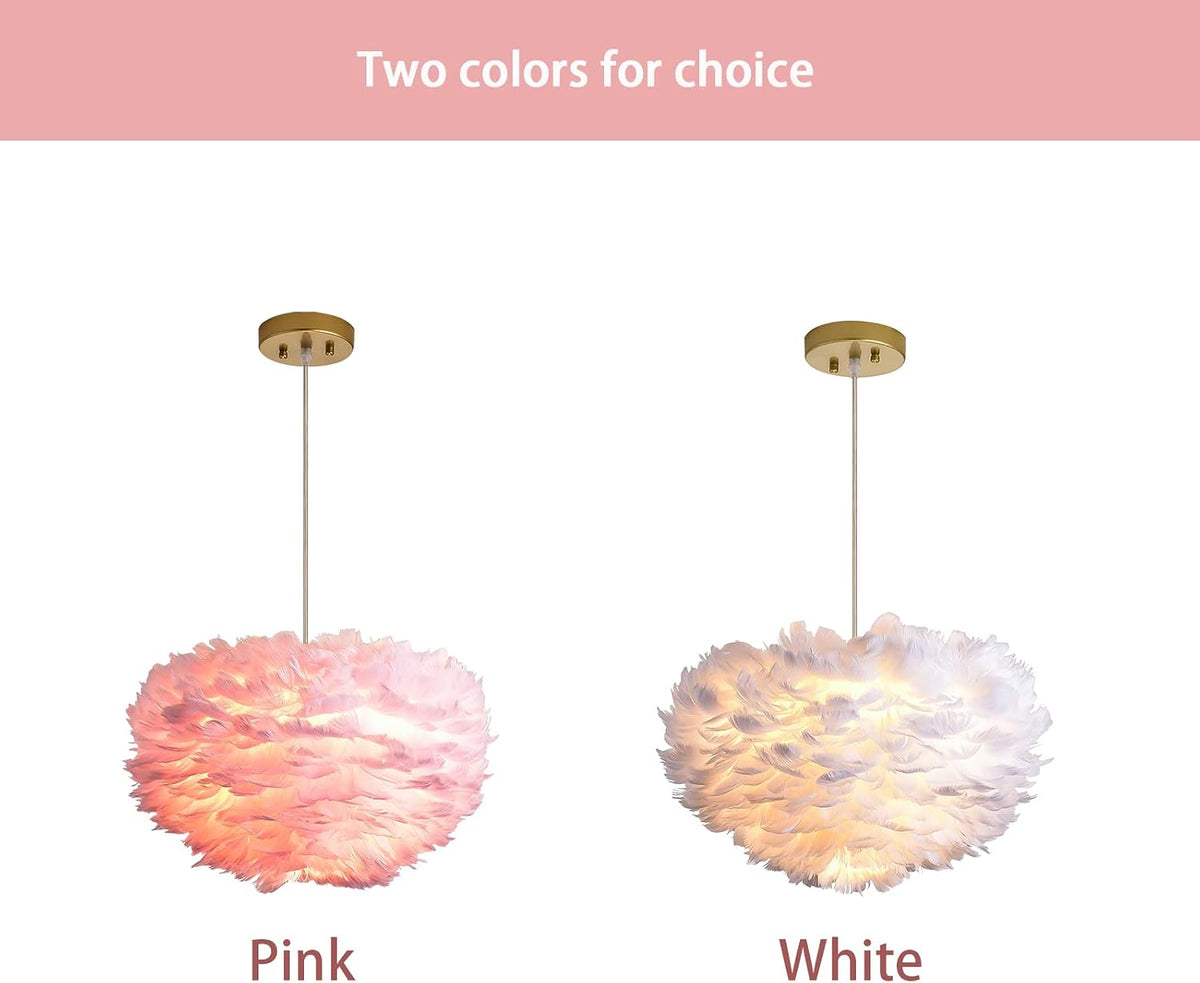 Pink Feather Chandeliers for Girls Room, 3 Lights Modern Romantic Ceiling Haning Lamp, Nordic Creative Art Feather Shade Chandelier, for Bedroom, Living Room, Dining Room, 17.7 inch