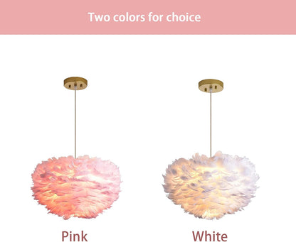 Pink Feather Chandeliers for Girls Room, 3 Lights Modern Romantic Ceiling Haning Lamp, Nordic Creative Art Feather Shade Chandelier, for Bedroom, Living Room, Dining Room, 17.7 inch