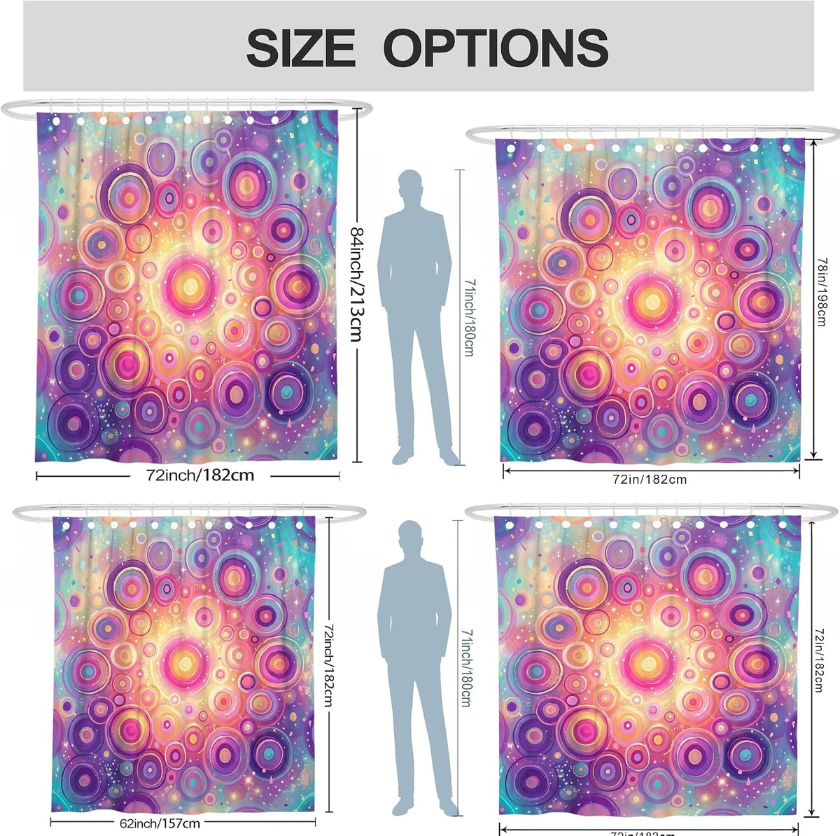 Circles Shower Curtain, Abstract Modern Swirls Dots Summer Peach Polyester Waterproof Toile Cloth Shower Curtains Decor for Toile Bathroom Dorm 72x78 Inch