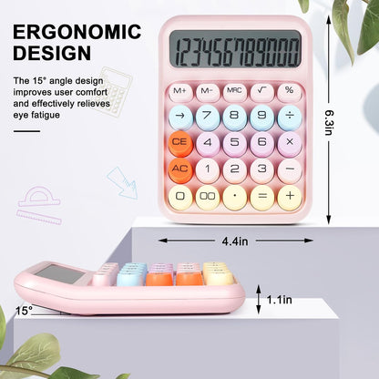 Mechanical Switch Calculator with Big Buttons, Calculators Desktop, 12 Digits, Large LCD Display, Desk Calculator, Cute Pink Calculators for Teachers Students Basic Office (Pink)