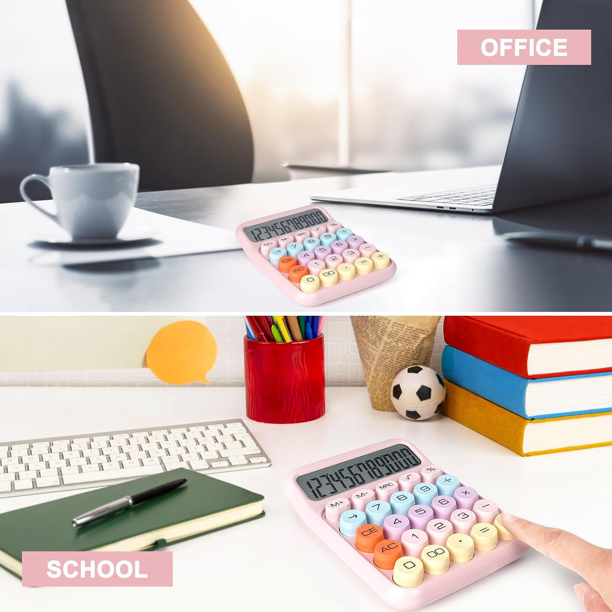 Mechanical Switch Calculator with Big Buttons, Calculators Desktop, 12 Digits, Large LCD Display, Desk Calculator, Cute Pink Calculators for Teachers Students Basic Office (Pink)