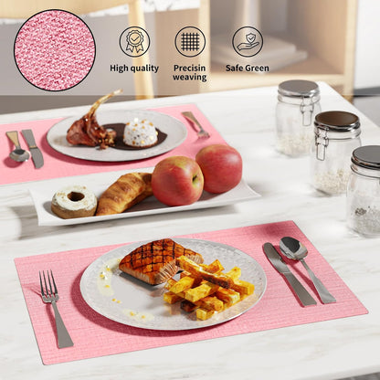 Cloth Placemats, Set of 4 Heat-Resistant Cotton Linen Blend Double Layered Machine Washable Place Mats, Wrinkle Free Thick Fabric Dining Table Mats for Indoors & Outdoors (Baby Pink, 4)
