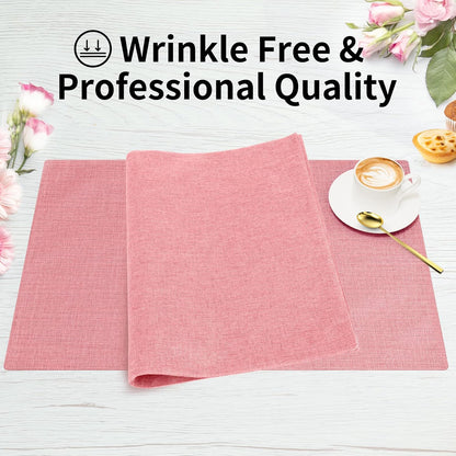 Cloth Placemats, Set of 4 Heat-Resistant Cotton Linen Blend Double Layered Machine Washable Place Mats, Wrinkle Free Thick Fabric Dining Table Mats for Indoors & Outdoors (Baby Pink, 4)