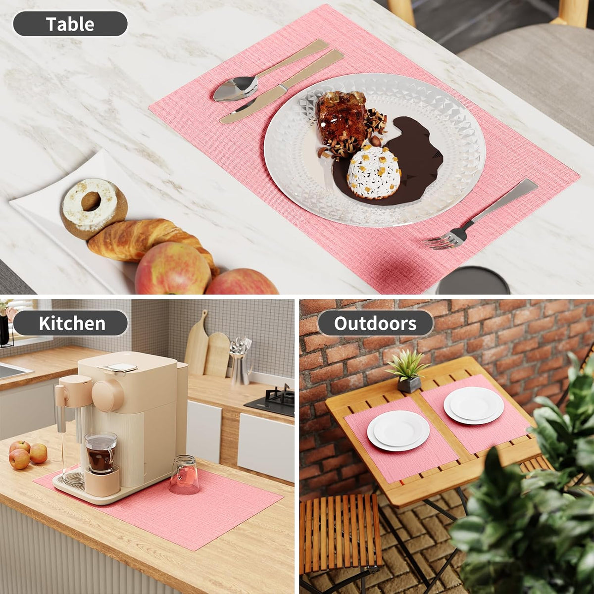 Cloth Placemats, Set of 4 Heat-Resistant Cotton Linen Blend Double Layered Machine Washable Place Mats, Wrinkle Free Thick Fabric Dining Table Mats for Indoors & Outdoors (Baby Pink, 4)