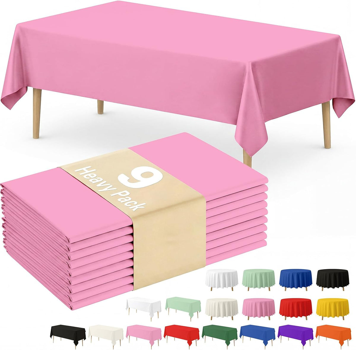 9 Pack Disposable Pink Rectangle Plastic Tablecloth, 54 x 108 Inch