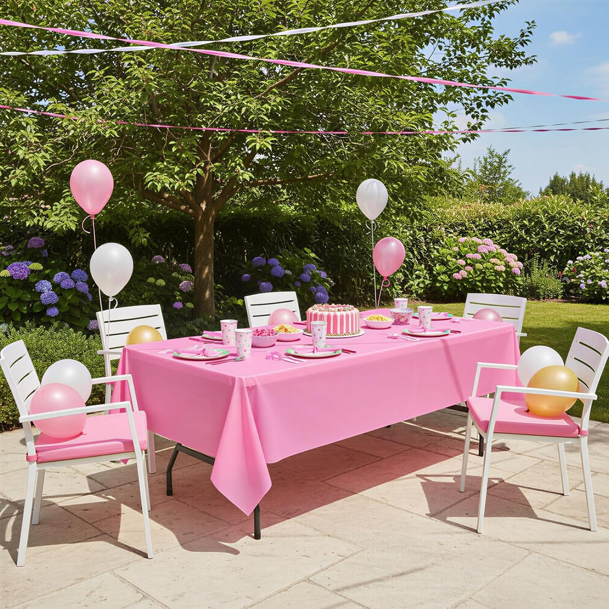 9 Pack Disposable Pink Rectangle Plastic Tablecloth, 54 x 108 Inch