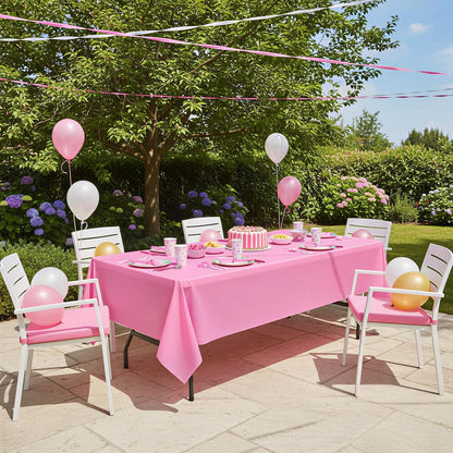 9 Pack Disposable Pink Rectangle Plastic Tablecloth, 54 x 108 Inch