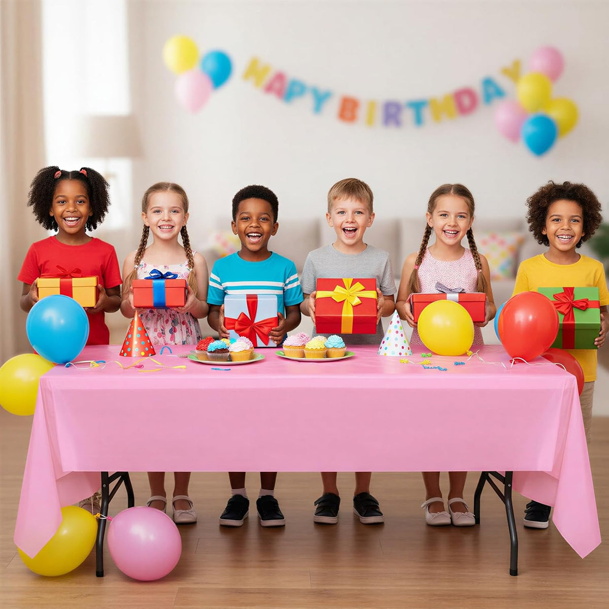 9 Pack Disposable Pink Rectangle Plastic Tablecloth, 54 x 108 Inch