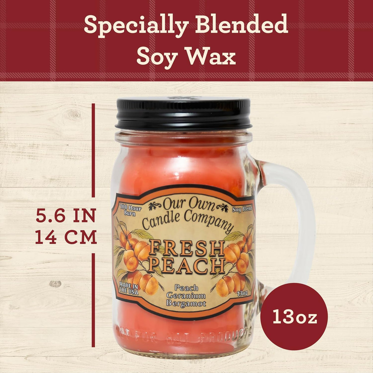 Fresh Peach Scented Mason Jar Candle, Our Own Candle Company, 13 oz