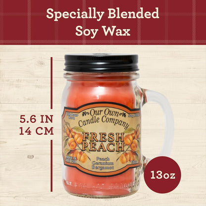 Fresh Peach Scented Mason Jar Candle, Our Own Candle Company, 13 oz