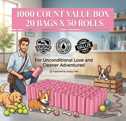 EZ Pick Up Pink Poop Bags - 1000 Dog Waste Bag Cat Puppy Waste Disposal