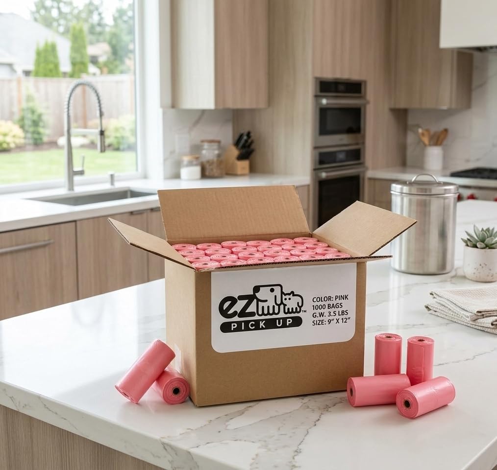 EZ Pick Up Pink Poop Bags - 1000 Dog Waste Bag Cat Puppy Waste Disposal