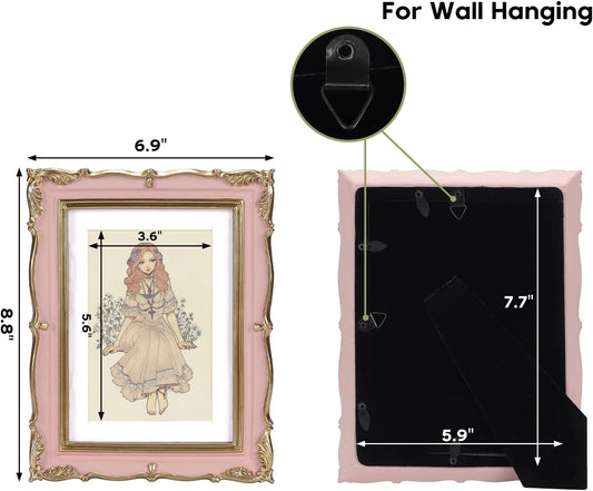 Vintage Picture Frame 5x7 with Mat for 4x6 Photo, Pink Gold