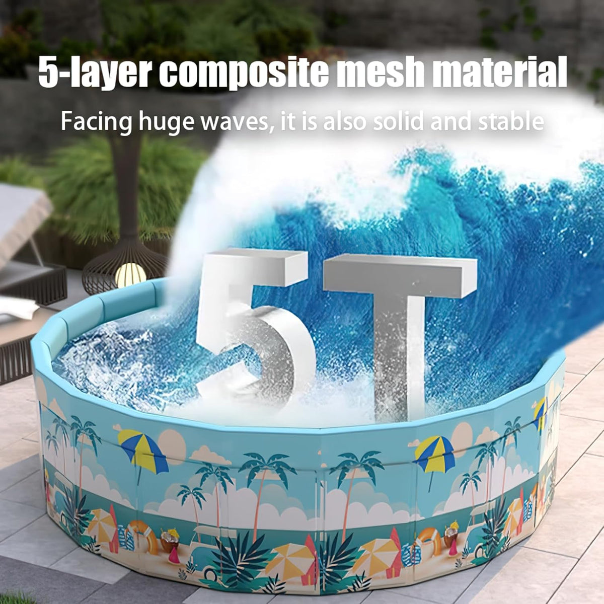 Folding Non Inflatable Swimming Pool, Home Swimming Pool, Mesh PVC Material, Suitable for Backyard Swimming Pool (Pink, 35inch)