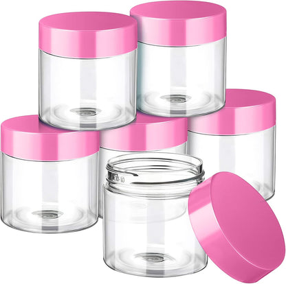 6 Pack 1 Oz Plastic Jars Containers with Lids Wide Mouth Pink