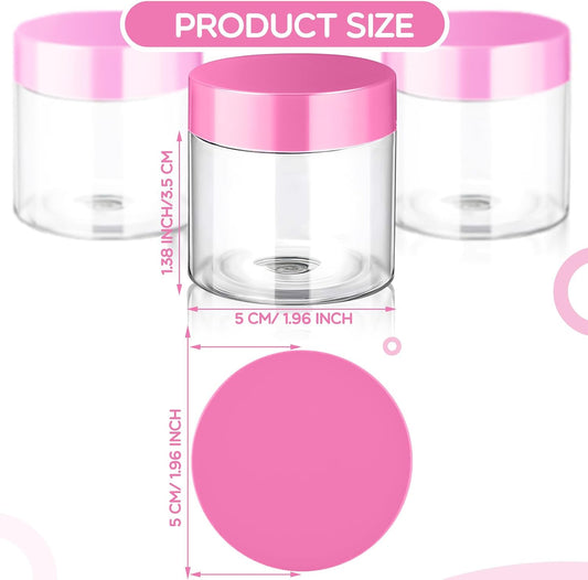 6 Pack 1 Oz Plastic Jars Containers with Lids Wide Mouth Pink