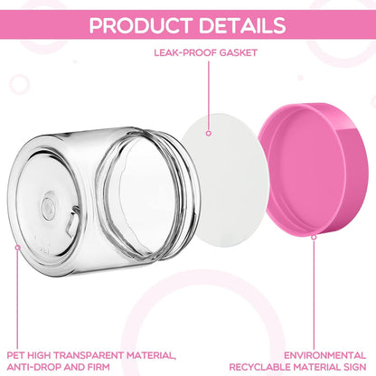 6 Pack 1 Oz Plastic Jars Containers with Lids Wide Mouth Pink
