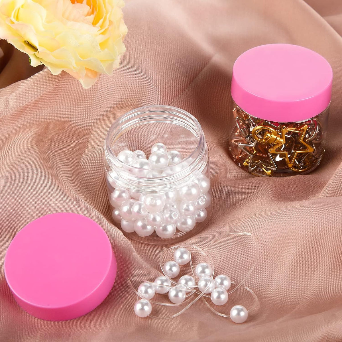 6 Pack 1 Oz Plastic Jars Containers with Lids Wide Mouth Pink
