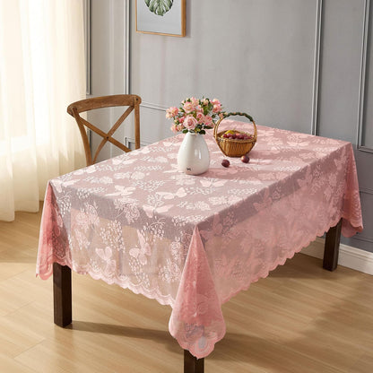 HLC.ME Butterfly Floral Lace Tablecloth, Rectangle, 60x84 Inch, Blush Pink