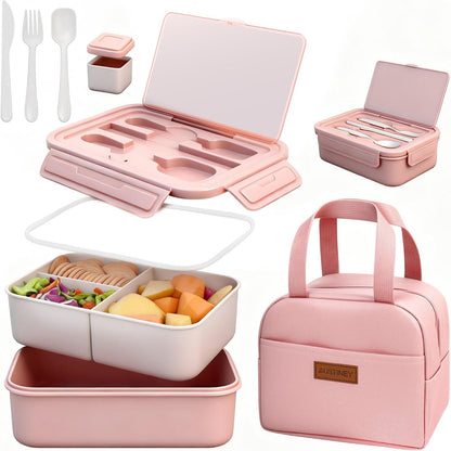 Bento Box with Lunch Bag for Women & Girls, 1100ml BPA-Free Pink