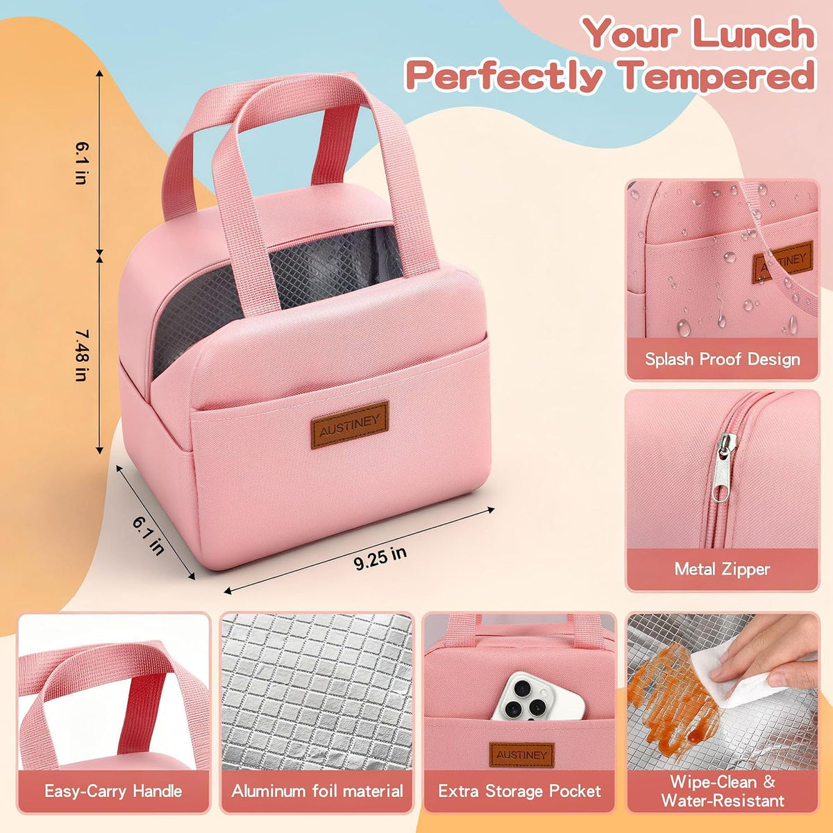 Bento Box with Lunch Bag for Women & Girls, 1100ml BPA-Free Pink