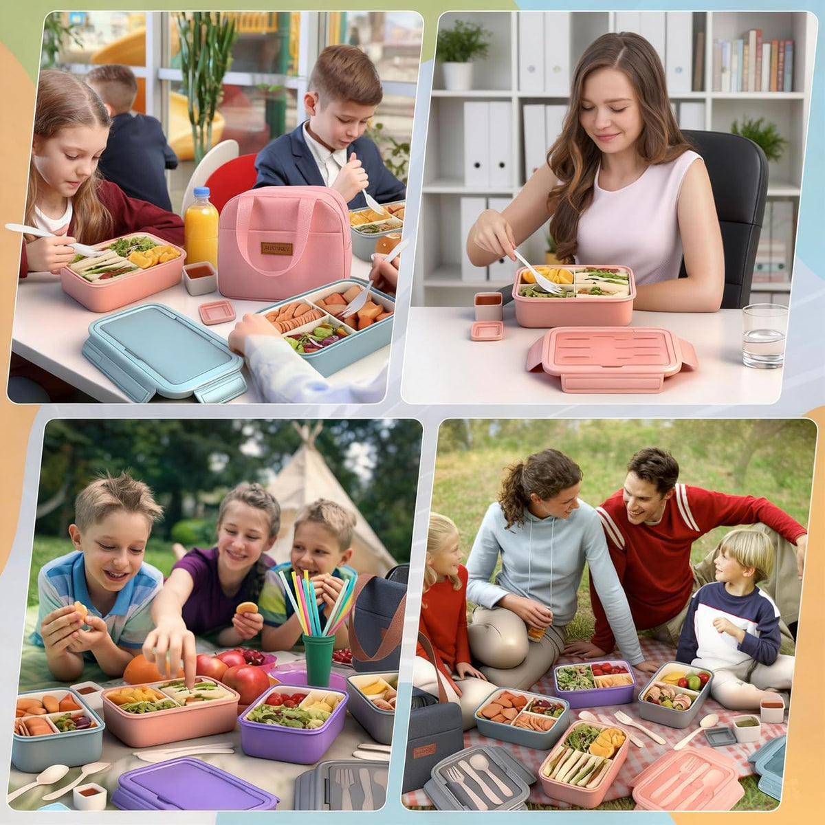 Bento Box with Lunch Bag for Women & Girls, 1100ml BPA-Free Pink
