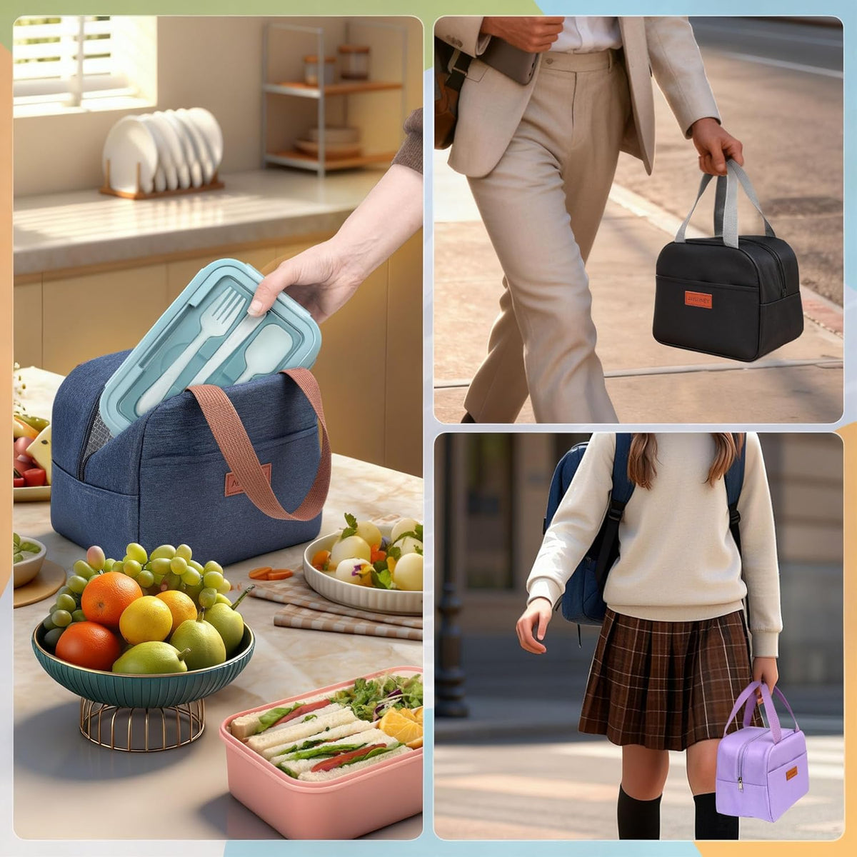 Bento Box with Lunch Bag for Women & Girls, 1100ml BPA-Free Pink