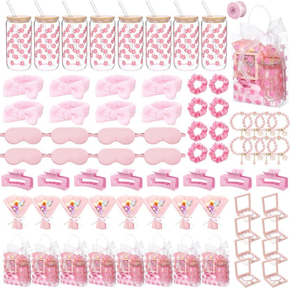 8 Set Spa Sleepover Party Supplies Bulk Women,Cherry Blossoms,Pink