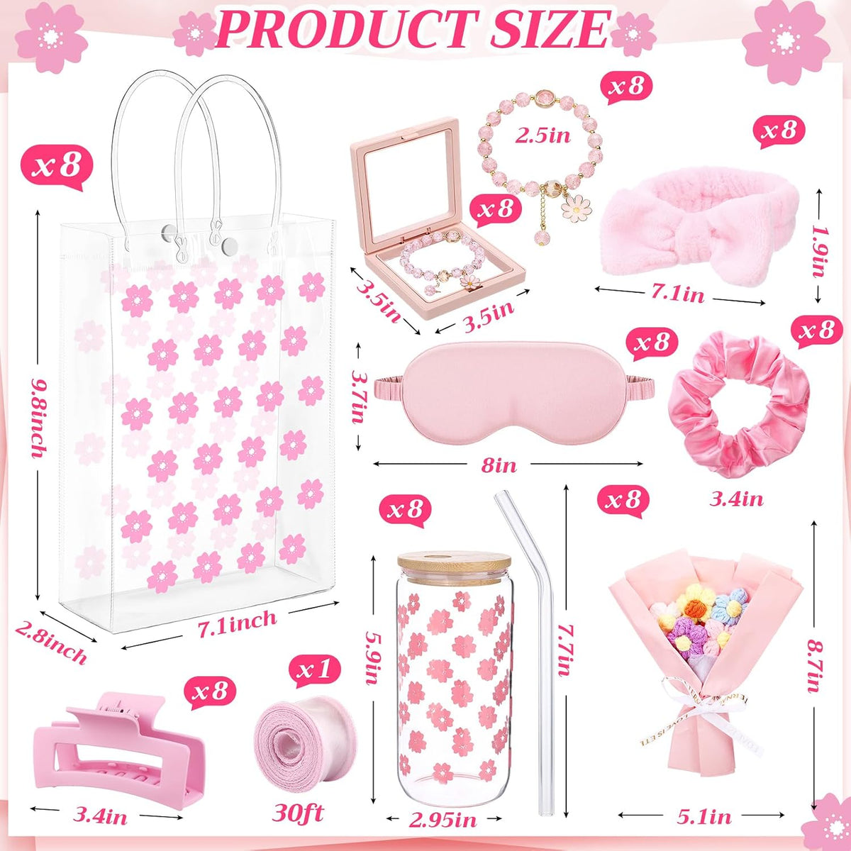 8 Set Spa Sleepover Party Supplies Bulk Women,Cherry Blossoms,Pink