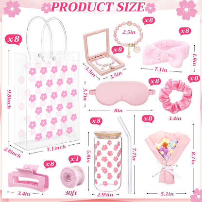 8 Set Spa Sleepover Party Supplies Bulk Women,Cherry Blossoms,Pink