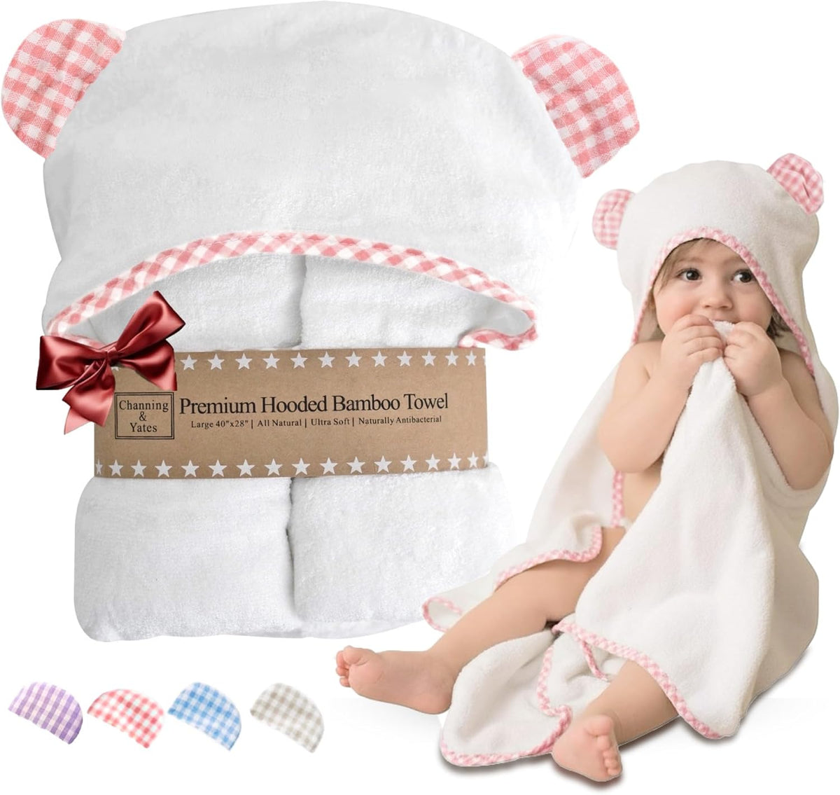 Premium Boutique Baby Towels for Girls - Hooded Girl Towel & Washcloth Set - Organic Viscose Made from Bamboo Baby Towels with Hood - Baby Girl Bath Towels (Pink)