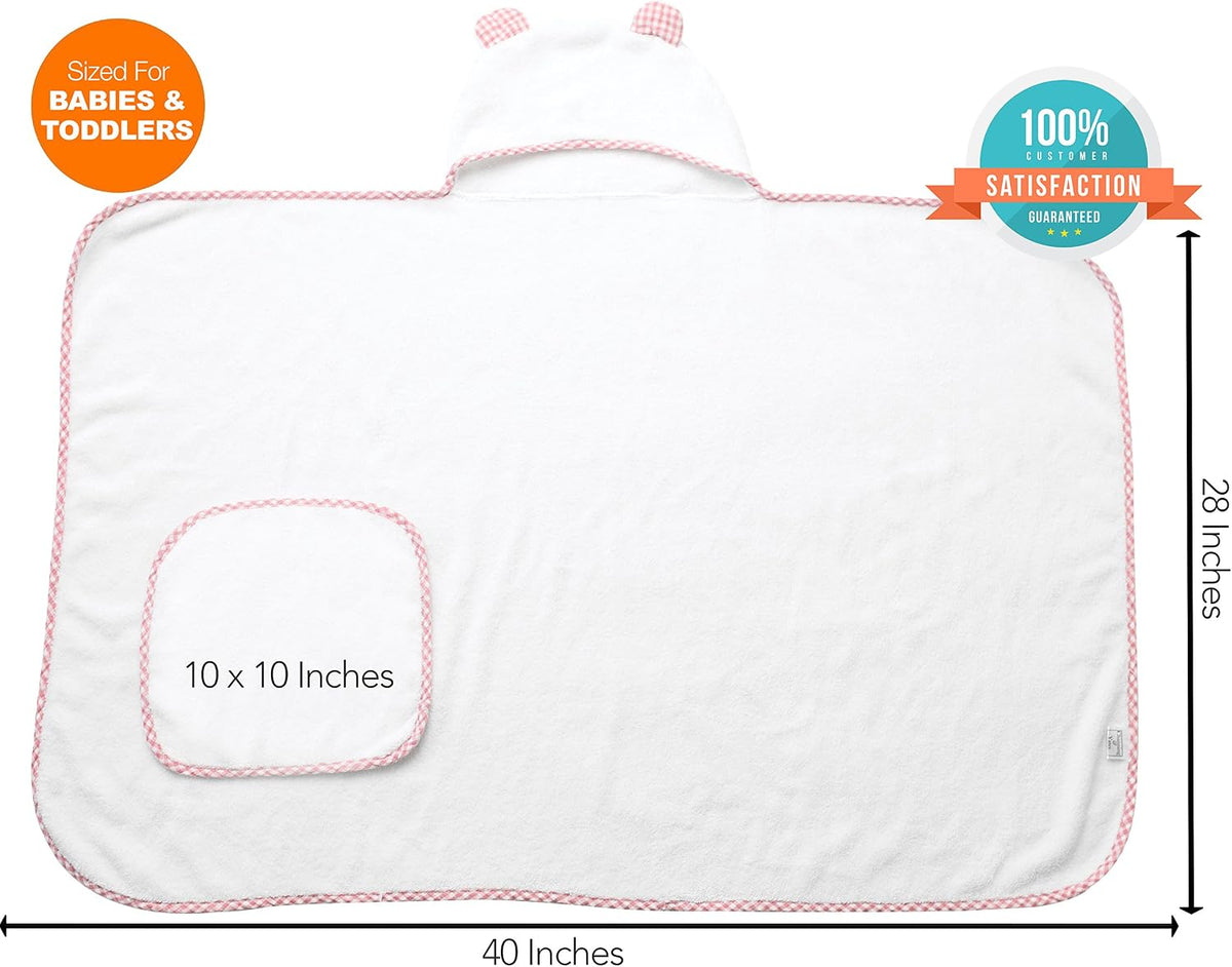Premium Boutique Baby Towels for Girls - Hooded Girl Towel & Washcloth Set - Organic Viscose Made from Bamboo Baby Towels with Hood - Baby Girl Bath Towels (Pink)
