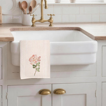 Pink Rose Floral Kitchen Towels 16x24 Inches, Blush Pink and White Striped Flower Botanical Decorative Hand Tea Dish Towels for Girls Bathroom Kitchen