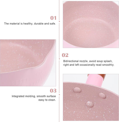Pink 18cm Yukihira Soup Pot Nonstick Maifan Stone Coating Handled Saucepan Food Cookware for Kitchen Cooking