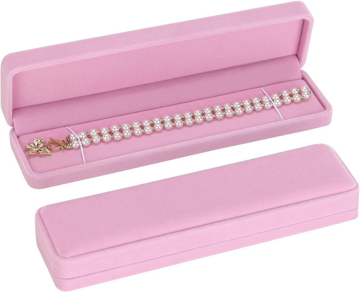 2 Pieces Long Velvet Chain Necklace Gift Box Set, Bracelet Storage Case, Jewellry Display Box for Wedding, Engagement,Proposal, Birthday and Anniversary (Pink-2PCS)