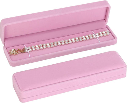 2 Pieces Long Velvet Chain Necklace Gift Box Set, Bracelet Storage Case, Jewellry Display Box for Wedding, Engagement,Proposal, Birthday and Anniversary (Pink-2PCS)