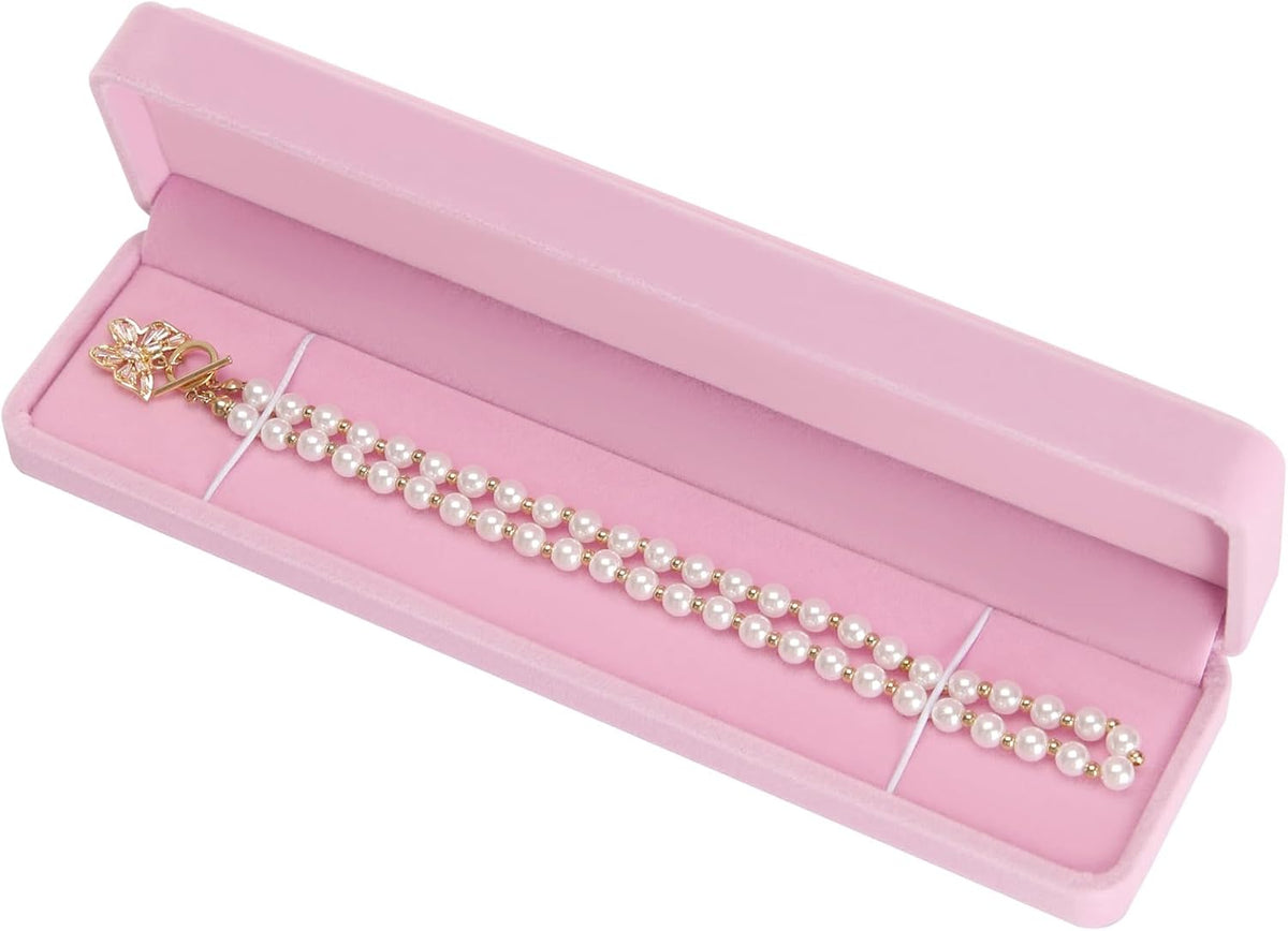 2 Pieces Long Velvet Chain Necklace Gift Box Set, Bracelet Storage Case, Jewellry Display Box for Wedding, Engagement,Proposal, Birthday and Anniversary (Pink-2PCS)