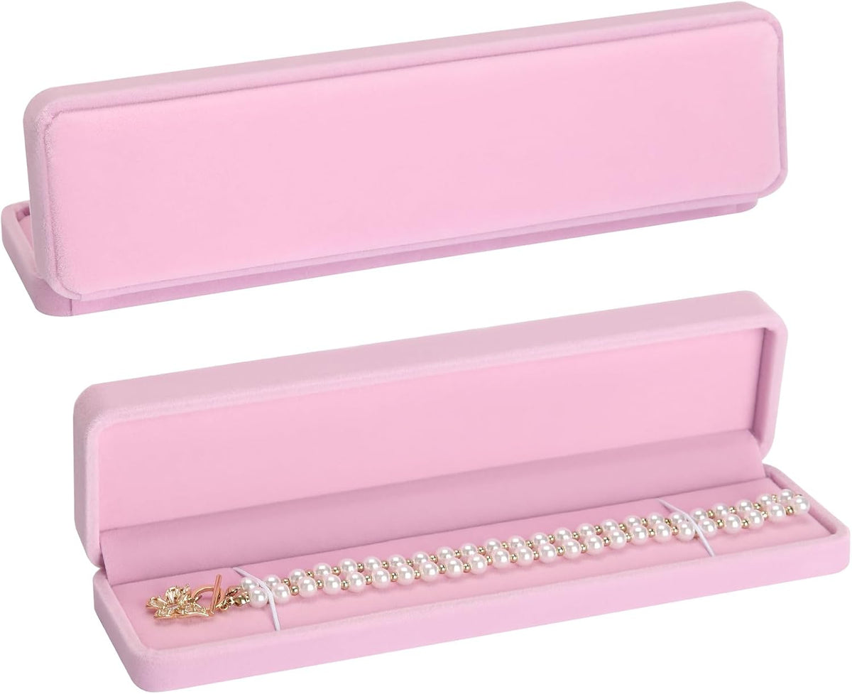 2 Pieces Long Velvet Chain Necklace Gift Box Set, Bracelet Storage Case, Jewellry Display Box for Wedding, Engagement,Proposal, Birthday and Anniversary (Pink-2PCS)