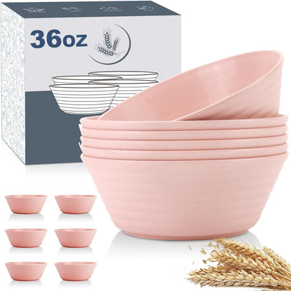 Wheat Straw Bowls Set 36oz,6PCS Unbreakable Cereal Bowl for Kids,Pink