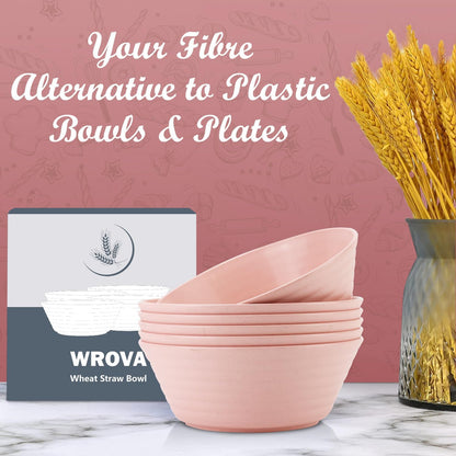 Wheat Straw Bowls Set 36oz,6PCS Unbreakable Cereal Bowl for Kids,Pink