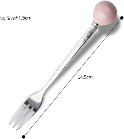 6pcs Dessert Spoons Ceramic Handles Mini Stainless Steel for Pink Kitchen Utensils