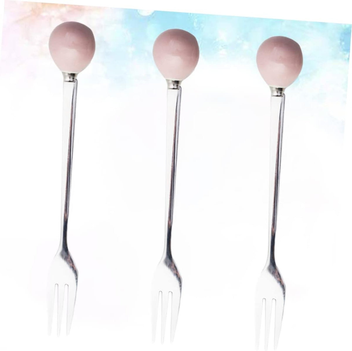 6pcs Dessert Spoons Ceramic Handles Mini Stainless Steel for Pink Kitchen Utensils