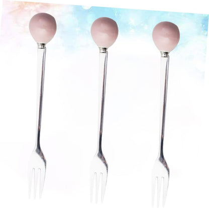 6pcs Dessert Spoons Ceramic Handles Mini Stainless Steel for Pink Kitchen Utensils