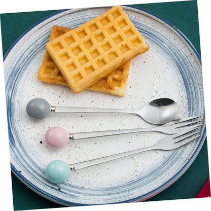 6pcs Dessert Spoons Ceramic Handles Mini Stainless Steel for Pink Kitchen Utensils